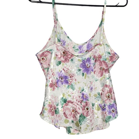 Vintage California Dynasty Satin Floral Scoop Neck Round Hem Cami Women Sz M - Picture 7 of 7
